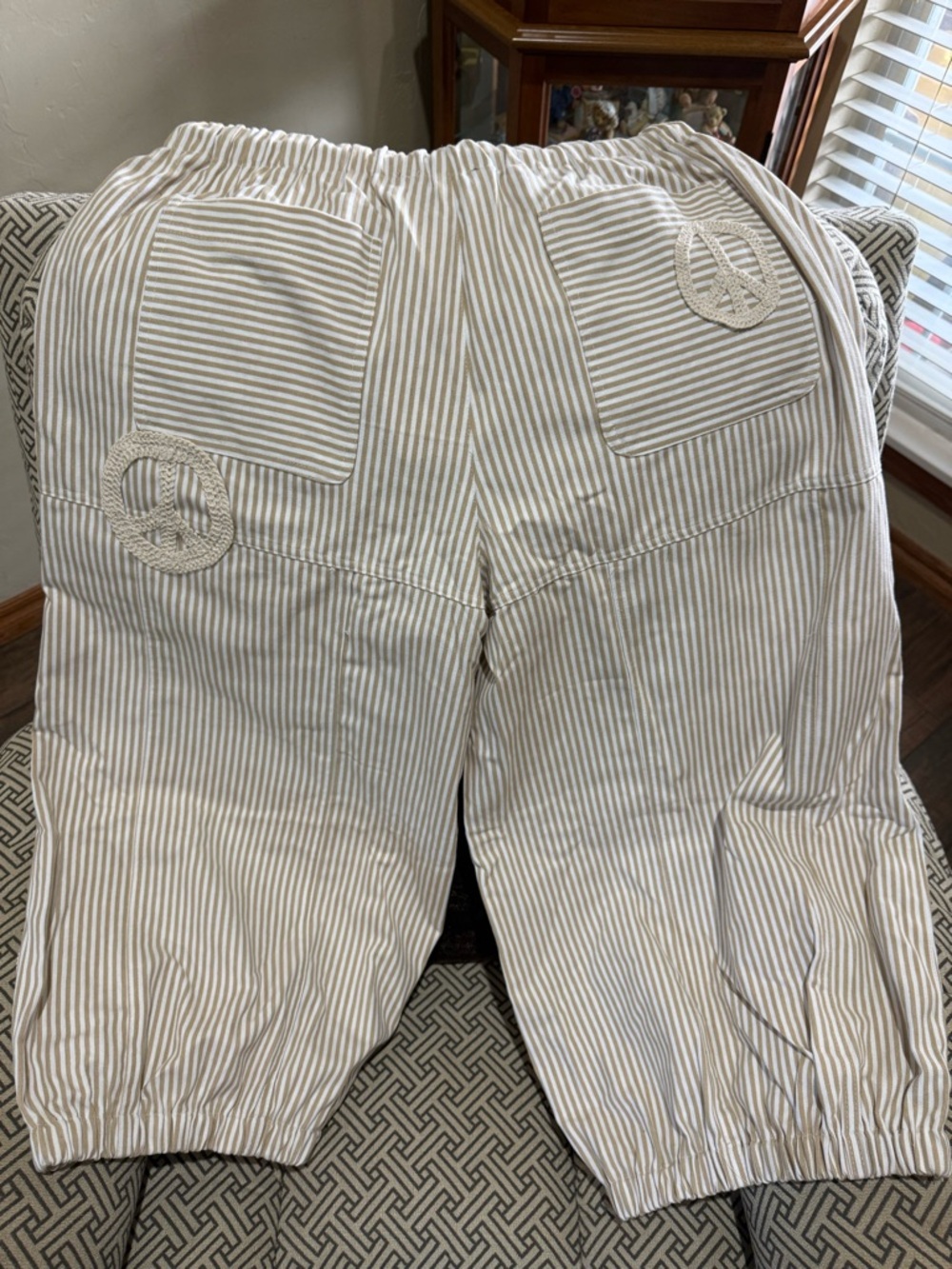 NEW-DAVI & DANI Beige Striped Wide-Leg Drawstring Pants - Picture 6 of 7